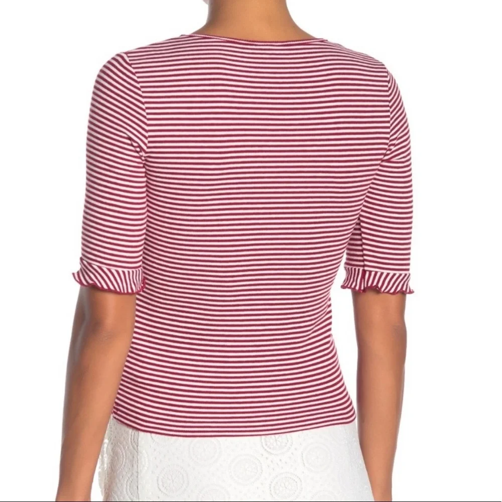 Anthropologie Red & White Striped Square-Neck Ribbed Top - Picture 4 of 4